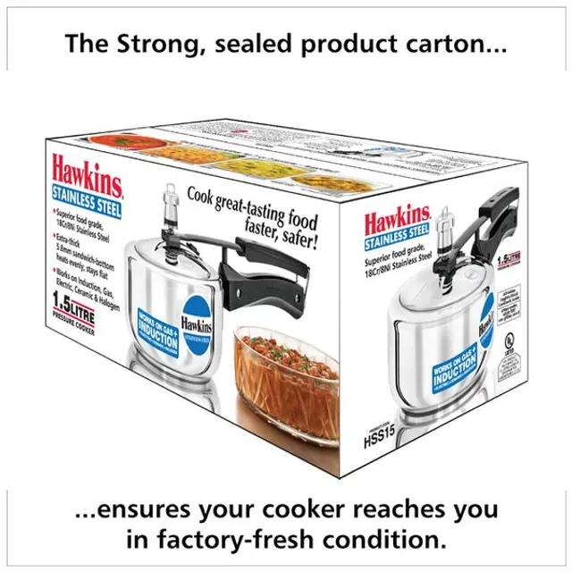 Hawkins Stainless Steel Inner Lid Pressure Cooker - Induction Base, With Handle, Silver, HSS15, 1.5 l-5.webp